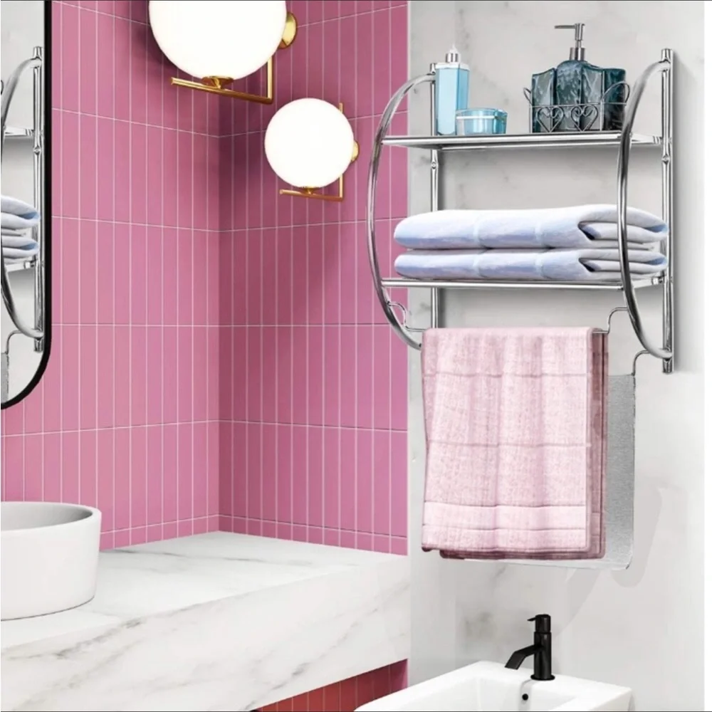 Wall Mount 2 Tier Bathroom Shelf Rustproof Chrome